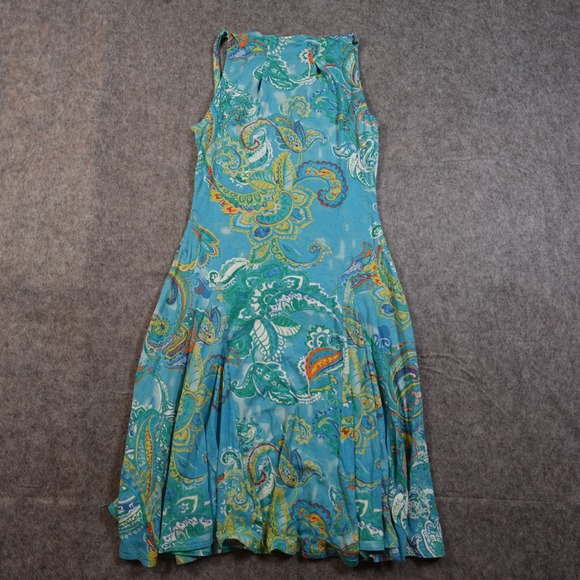 Ralph Lauren Dress Womens Medium Knee Length Paisley Square Neck Blue ALine - Picture 6 of 10